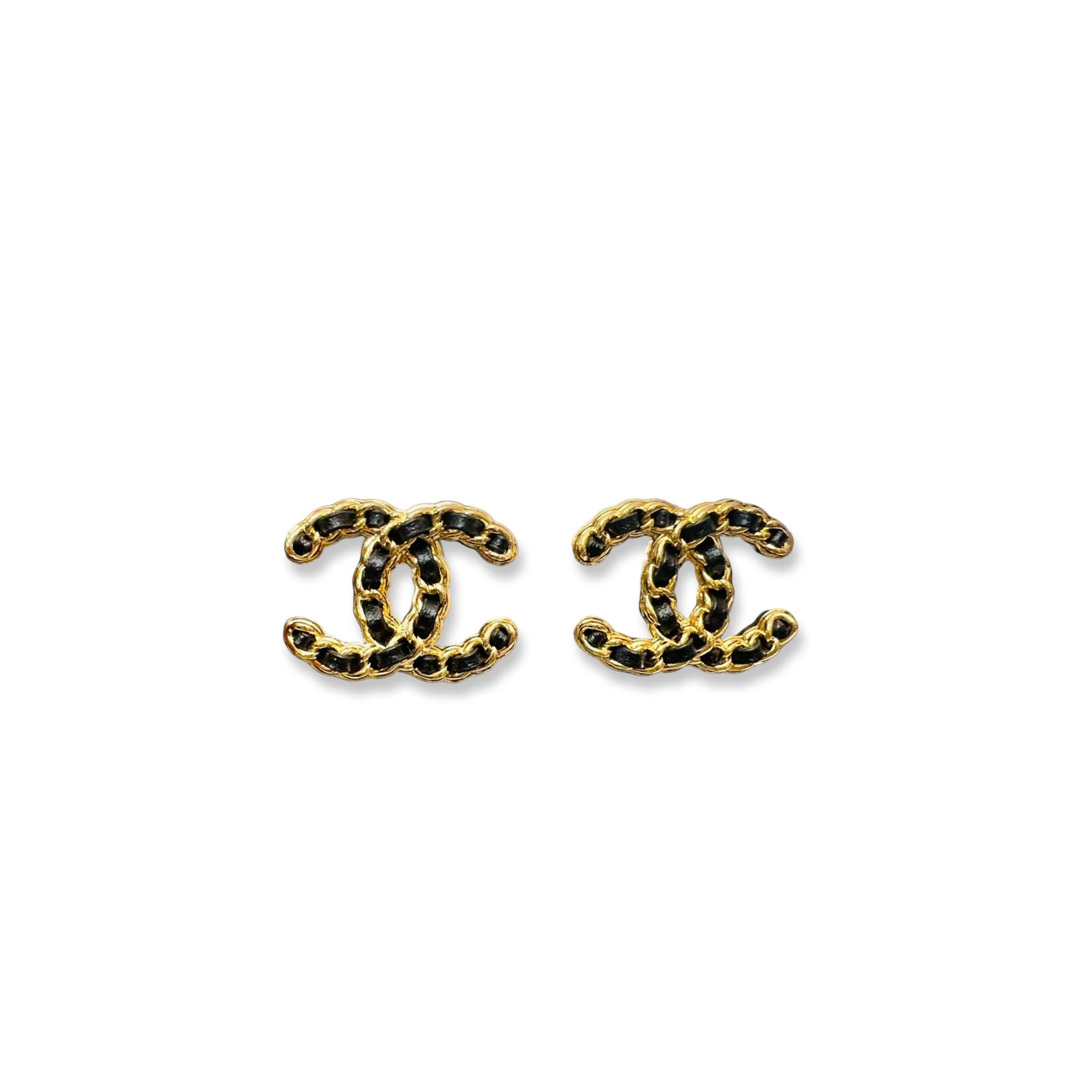 CHANEL LAMBSKIN CC CHAIN STUD EARRINGS